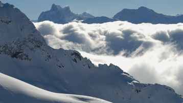 Panoramic view of the mountain peaks in Lech-Oberlech-Zürs
