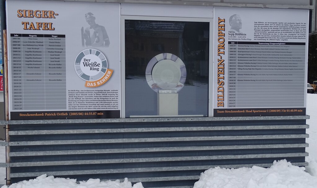 Ehrentafel - der weiße Ring the winner and honor board of the ski circuit "the white ring" in Lech
