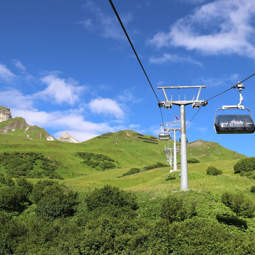 Cable car at Seekopf nature mountain on a sunny day.
