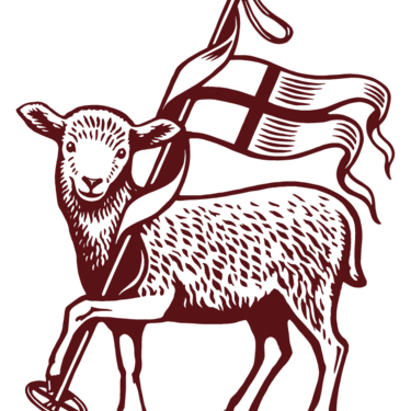 Illustration of a lamb with a church flag and cross staff.